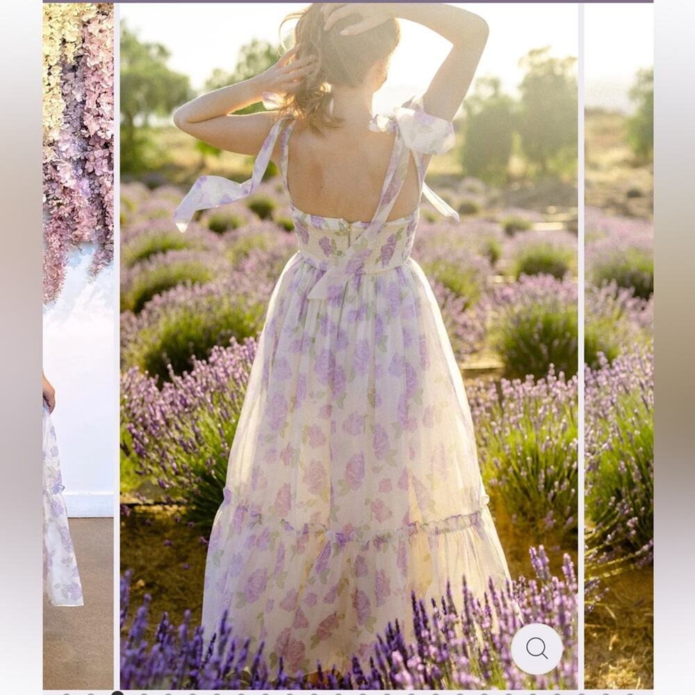morning lavender debra purple & white floral sweetheart bow detil maxi dress - Picture 15 of 16